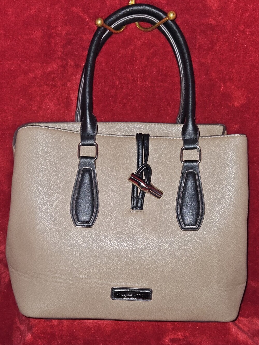 Andrienne Vittadini Timeless Treasures Collection Taupe & Black Satchel Handbag